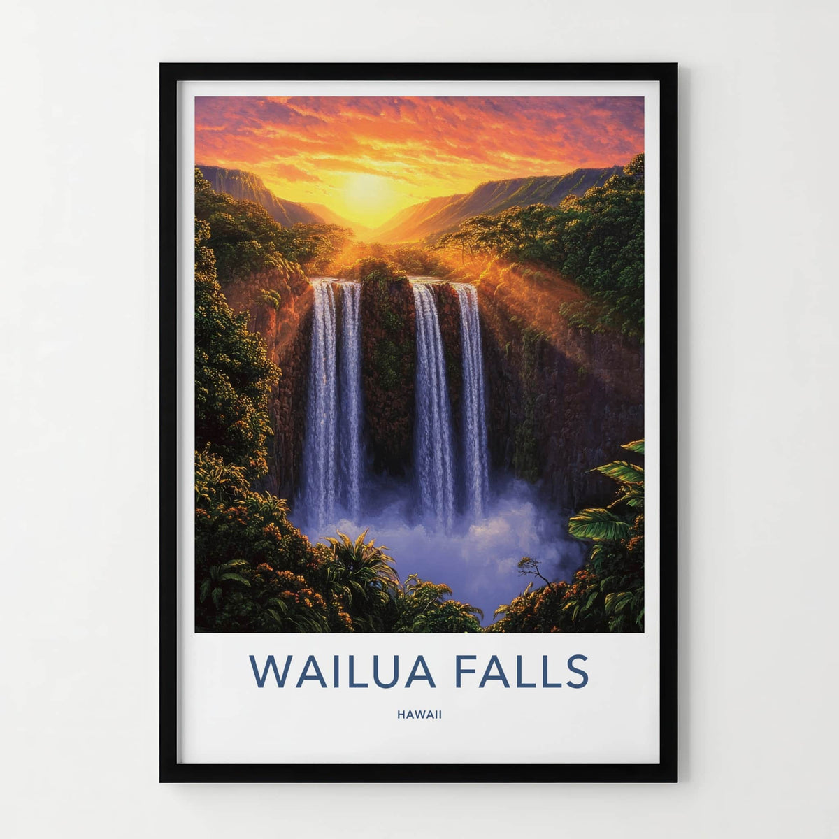 Wailua Falls Poster - Hawaii Wall Art - Sunset Tropical Falls Home Decor