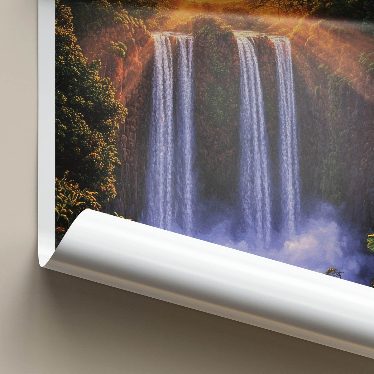 Wailua Falls Poster - Hawaii Wall Art - Sunset Tropical Falls Home Decor
