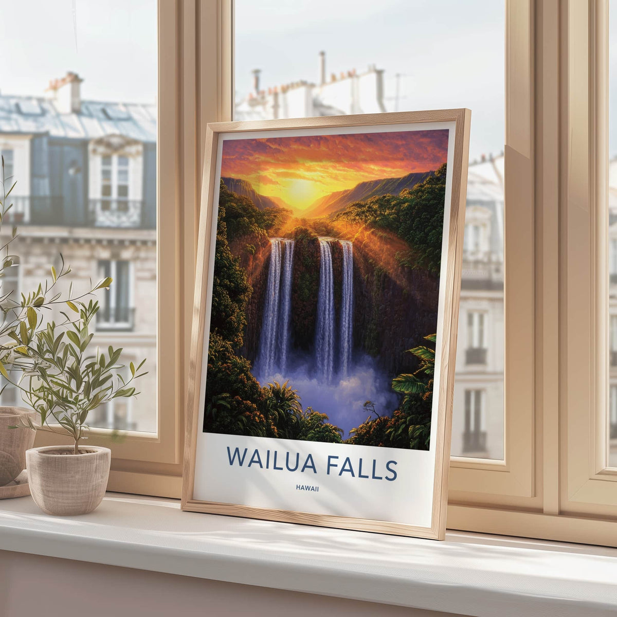 Wailua Falls Poster - Hawaii Wall Art - Sunset Tropical Falls Home Decor