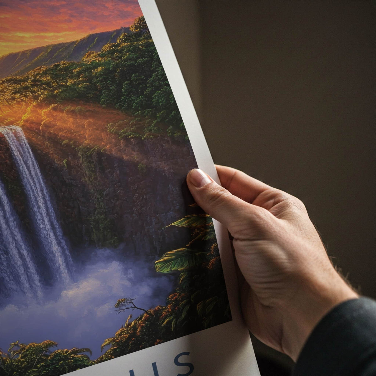 Wailua Falls Poster - Hawaii Wall Art - Sunset Tropical Falls Home Decor