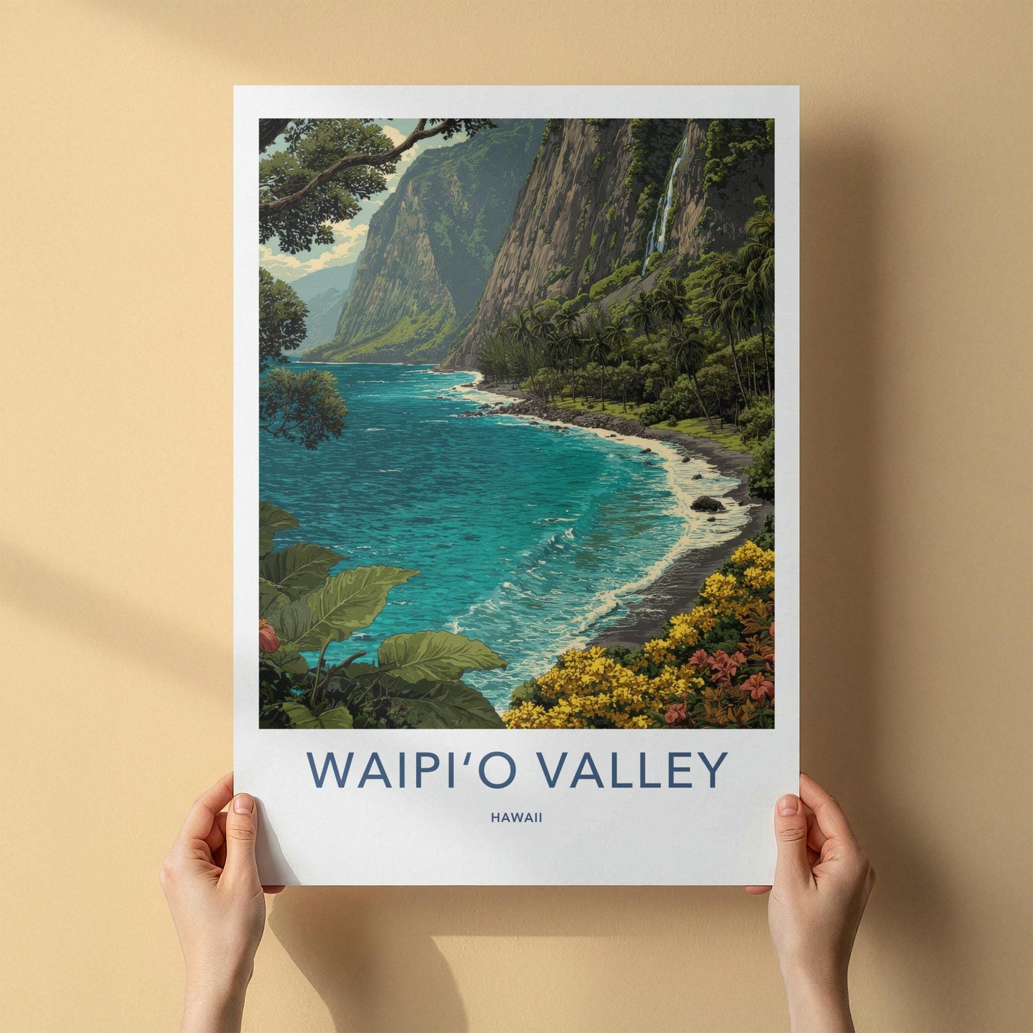 Waipio Valley Poster - Hawaii Travel Art - Lush Valley Beach Home Decor
