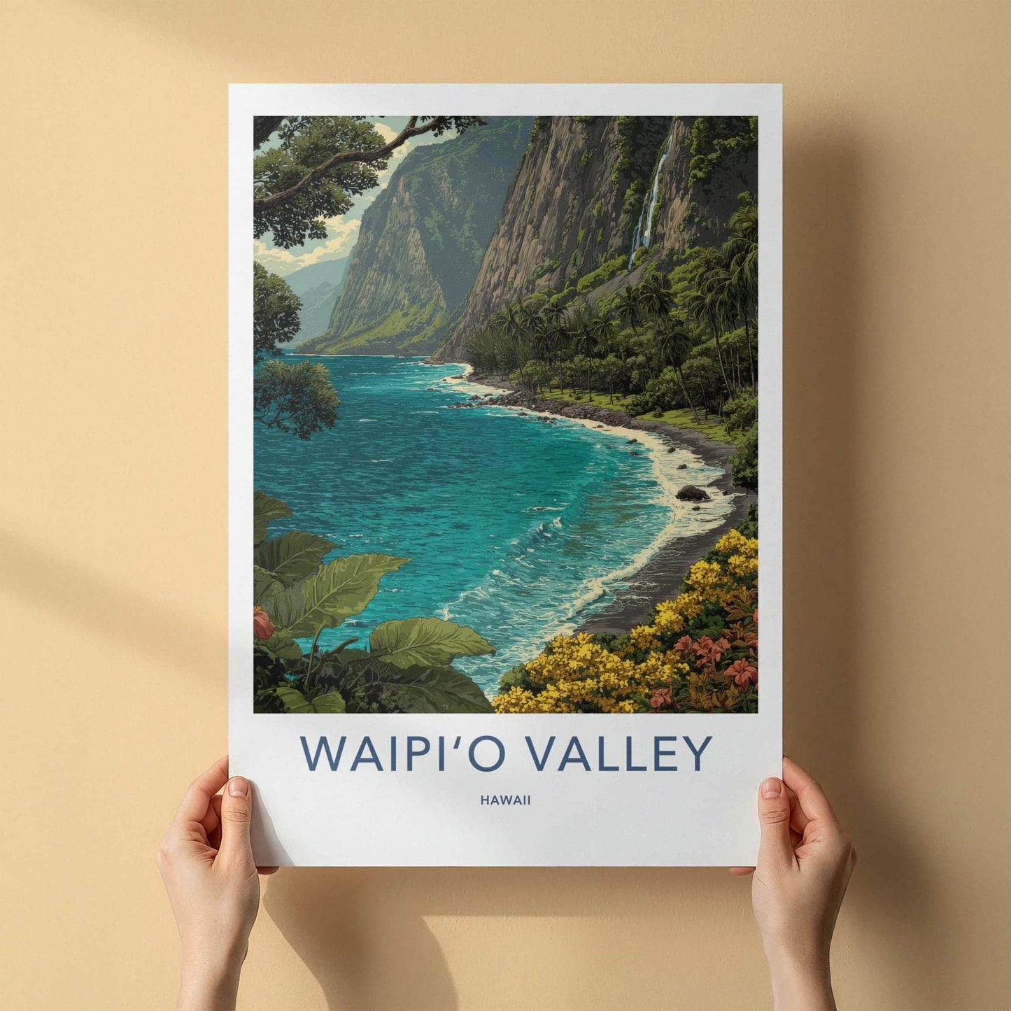 Waipio Valley Poster - Hawaii Travel Art - Lush Valley Beach Home Decor