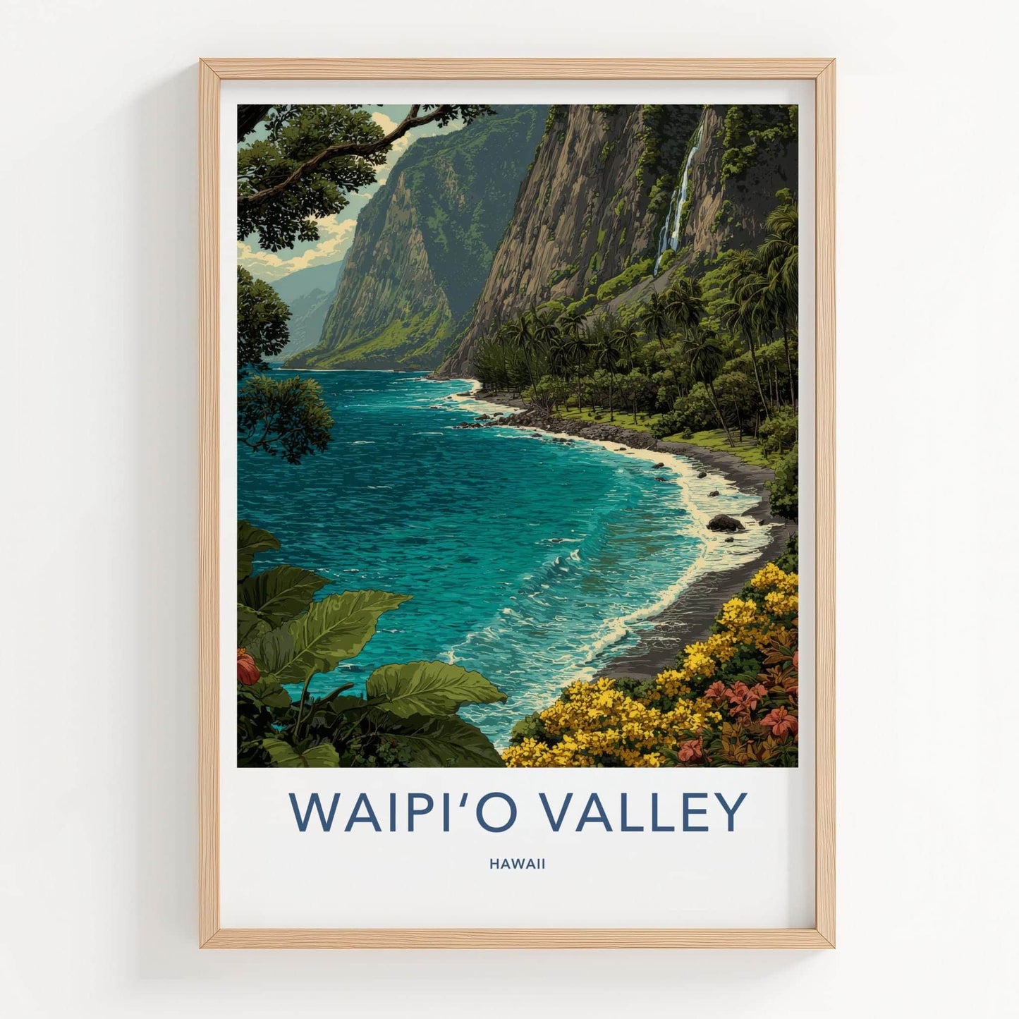 Waipio Valley Poster - Hawaii Travel Art - Lush Valley Beach Home Decor