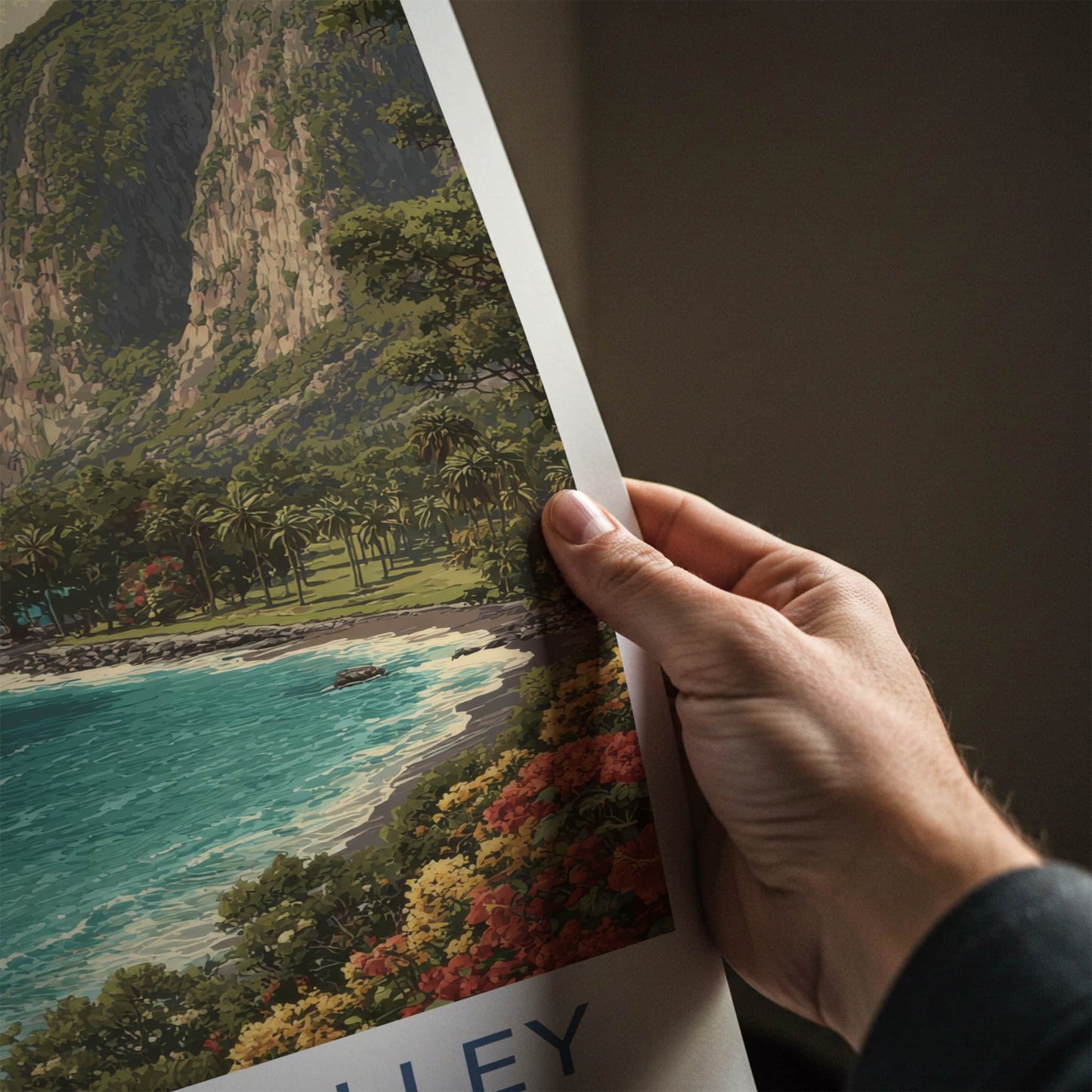 Waipio Valley Poster - Hawaii Travel Art - Lush Waterfall Cliff Gallery Art