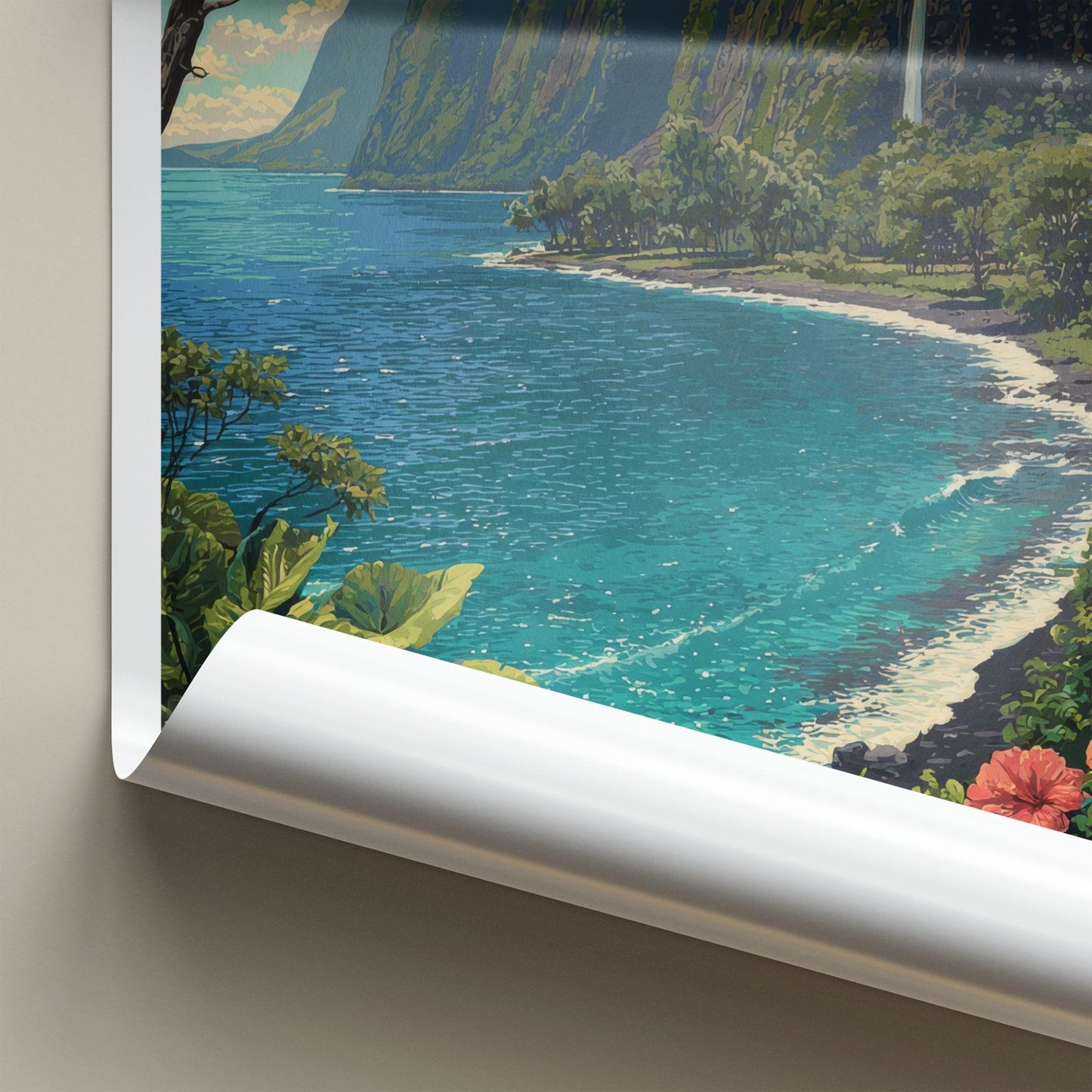 Waipio Valley Poster - Hawaii Wall Art - Lush Coastal Waterfall Home Decor