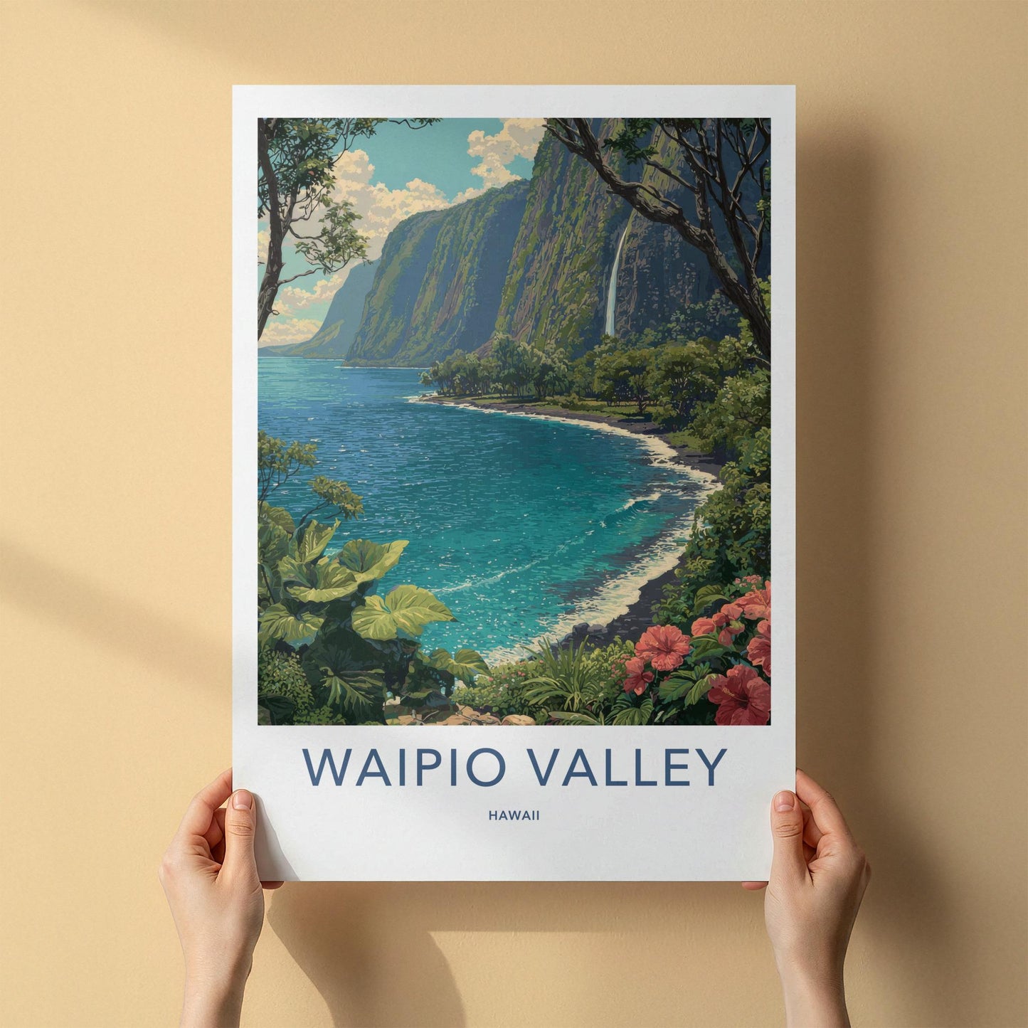 Waipio Valley Poster - Hawaii Wall Art - Lush Coastal Waterfall Home Decor