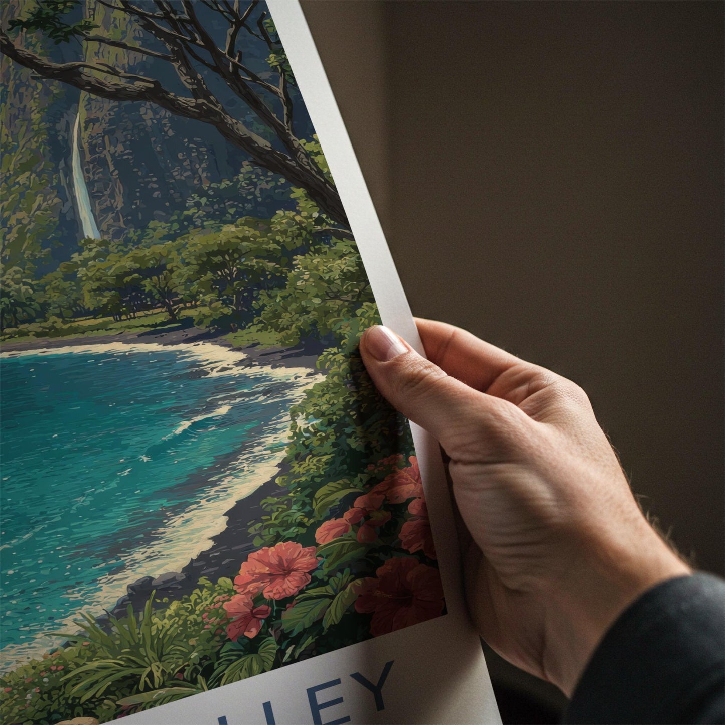 Waipio Valley Poster - Hawaii Wall Art - Lush Coastal Waterfall Home Decor