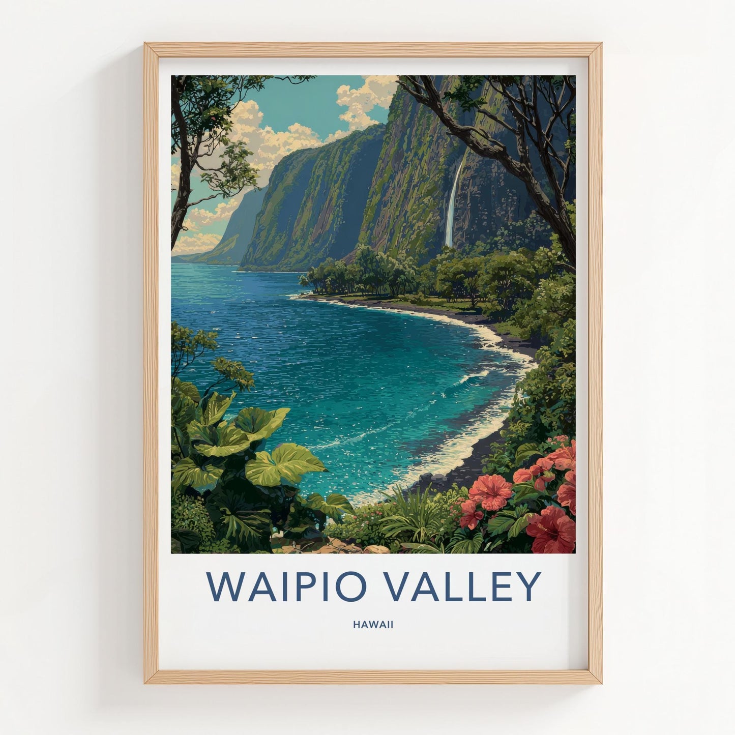 Waipio Valley Poster - Hawaii Wall Art - Lush Coastal Waterfall Home Decor