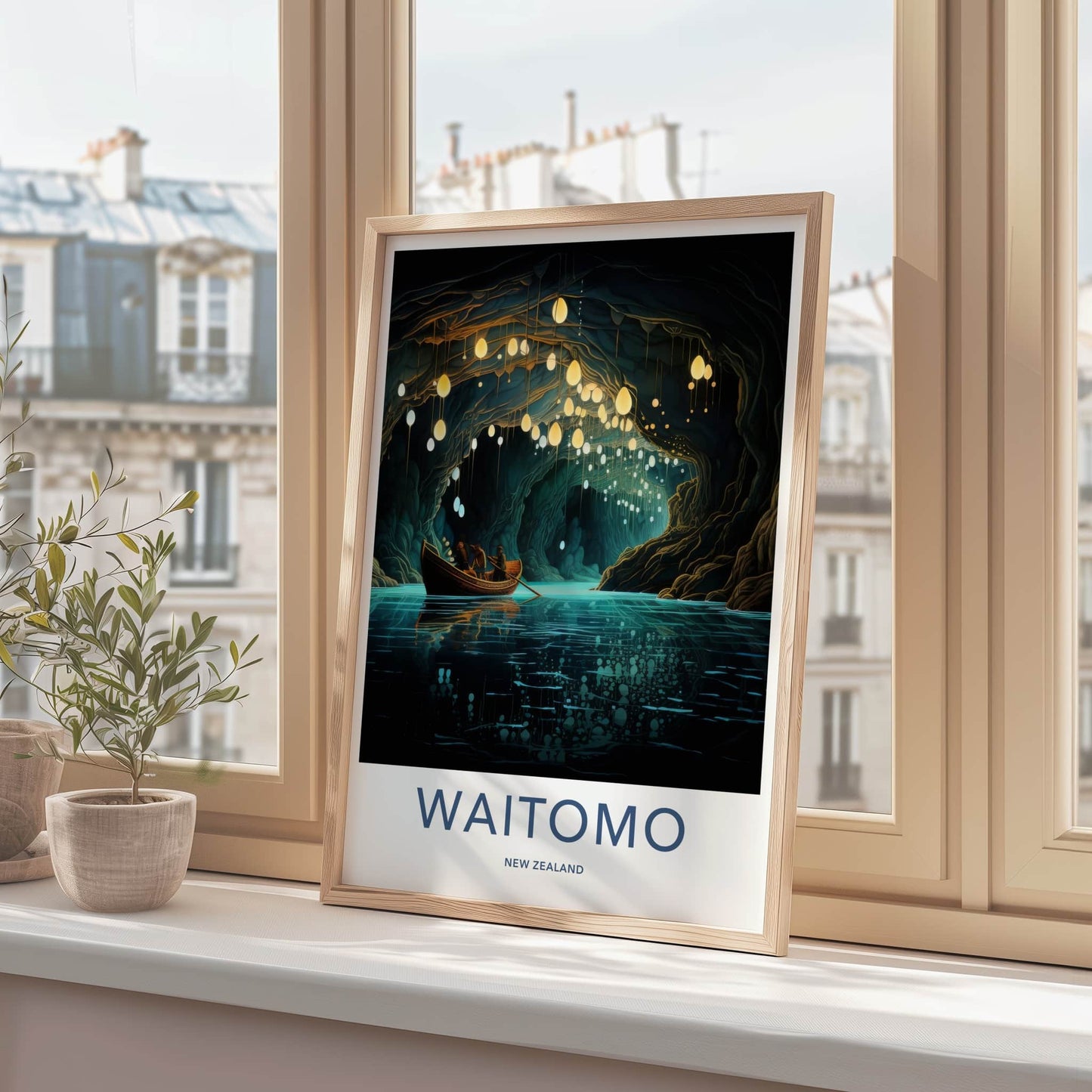 Waitomo Poster - New Zealand Travel Art - Glowworm Cave Boat Home Decor