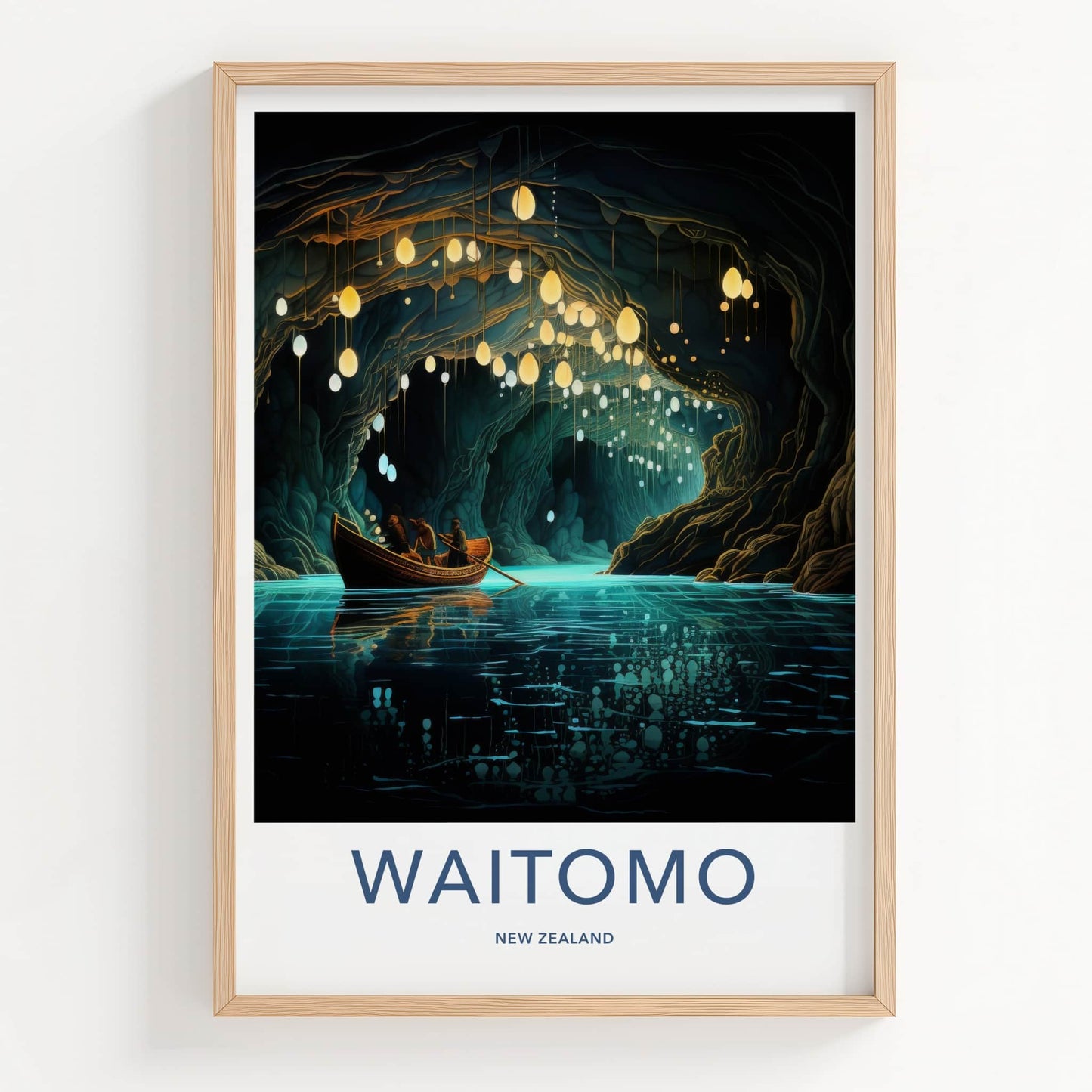 Waitomo Poster - New Zealand Travel Art - Glowworm Cave Boat Home Decor
