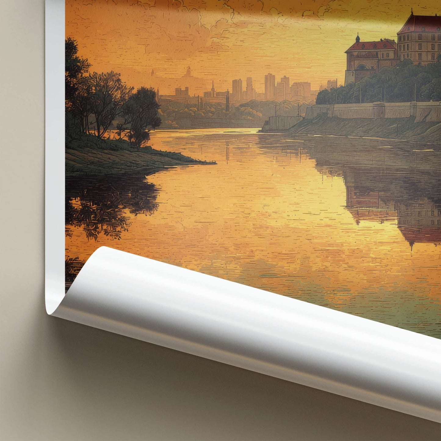 Warsaw Poster - Poland Travel Art - Golden River City Home Decor