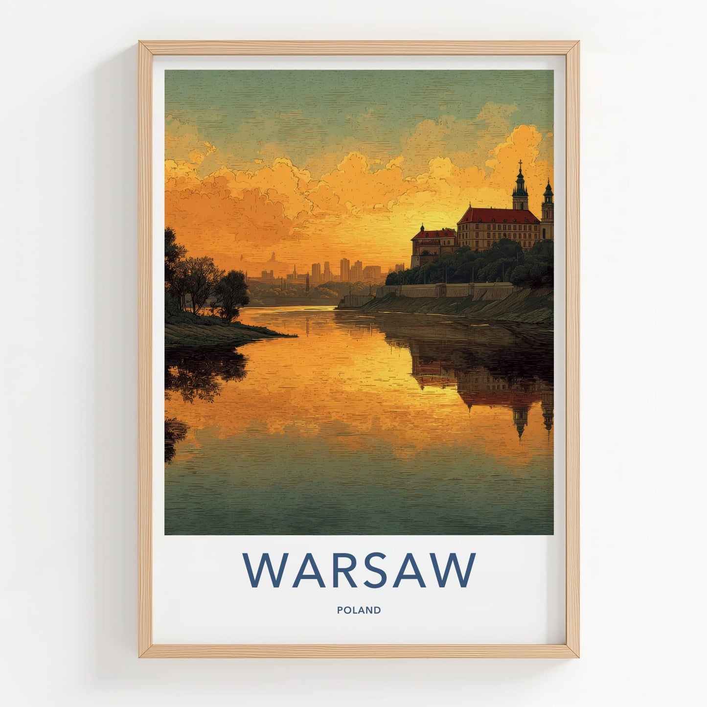 Warsaw Poster - Poland Travel Art - Golden River City Home Decor