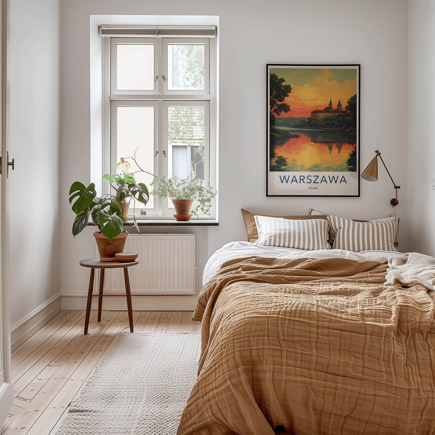Warszawa Poster - Poland Travel Art - River Sunset Reflections Wall Decor