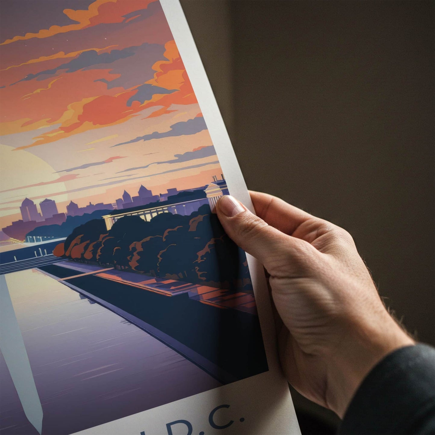 Washington D.C. Poster - District of Columbia Wall Art - Monument Pool Sunset Gift
