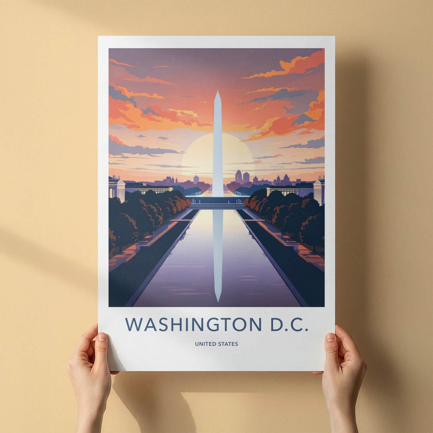 Washington D.C. Poster - District of Columbia Wall Art - Monument Pool Sunset Gift