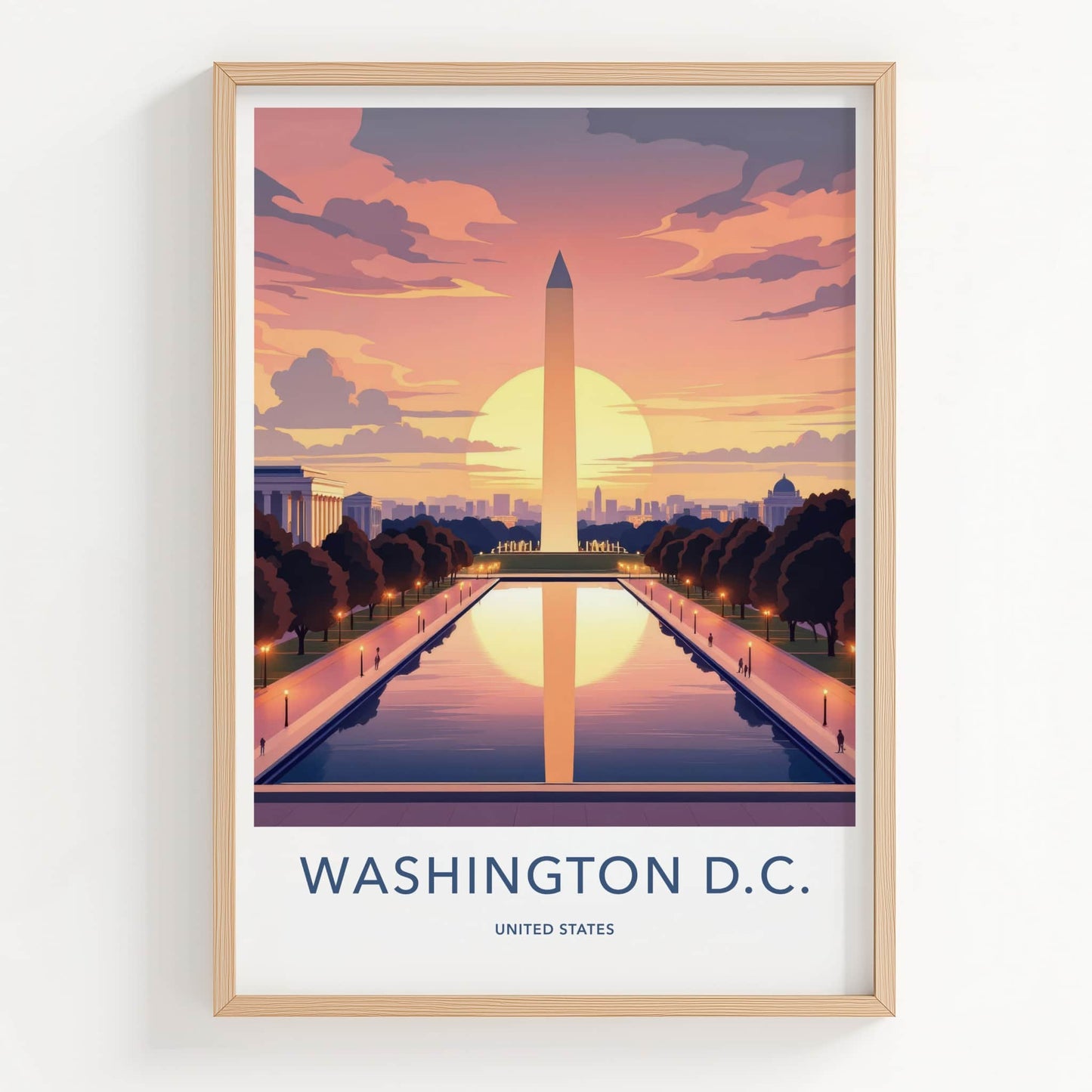 Washington DC Poster - DC Wall Art - Monument Pool Sunset Gift