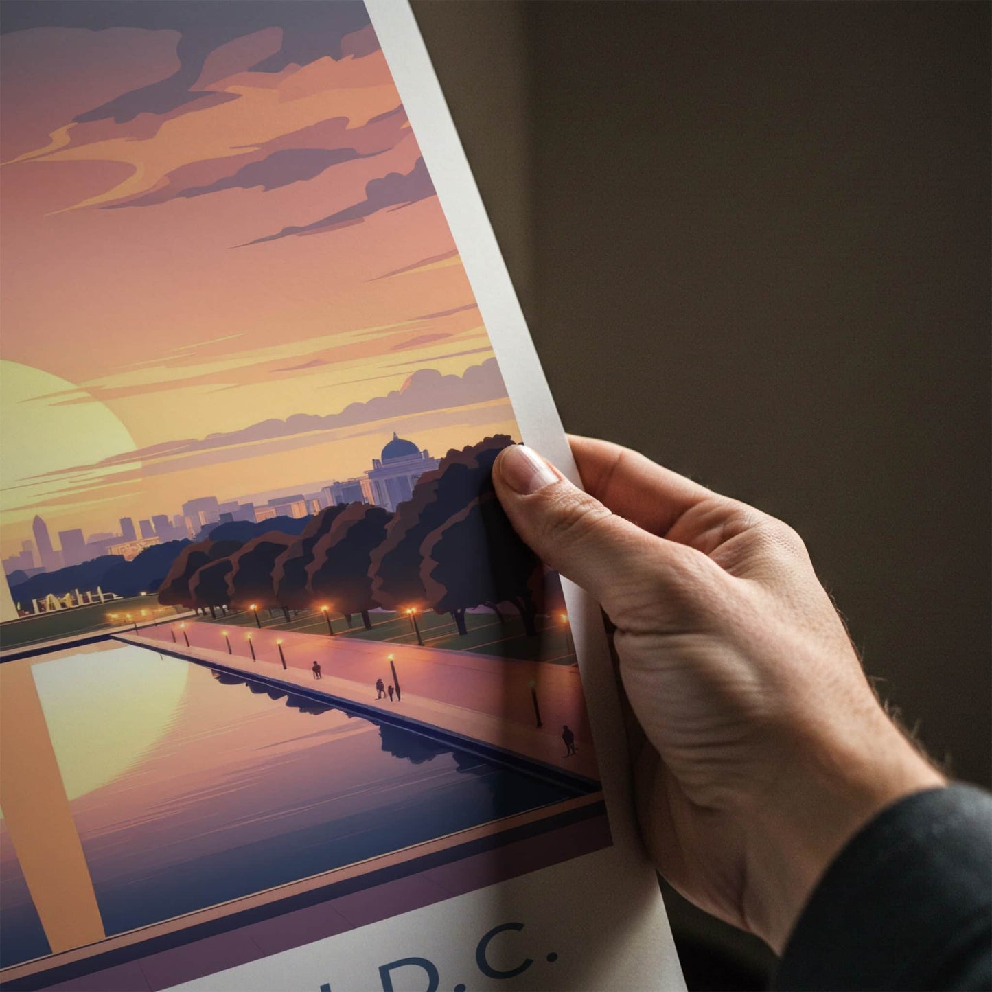 Washington DC Poster - DC Wall Art - Monument Pool Sunset Gift