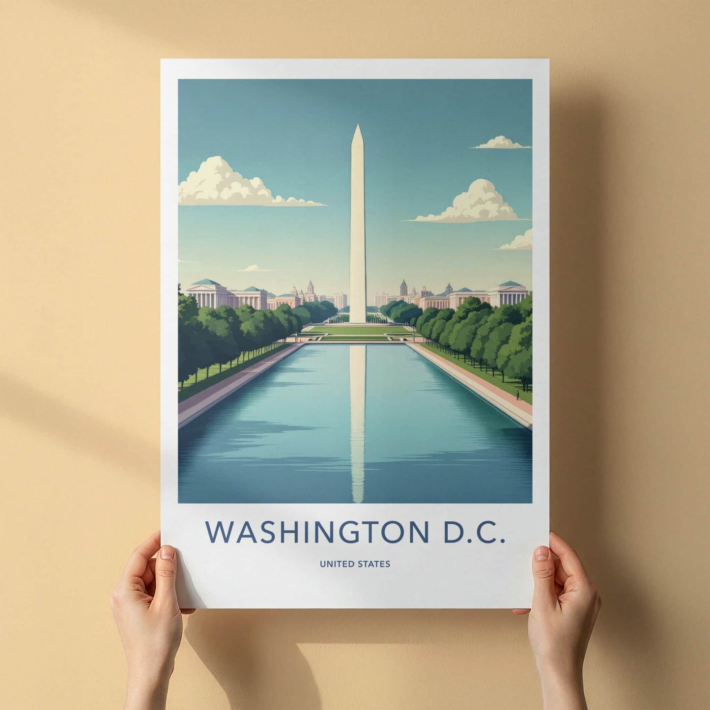 Washington DC Poster - District of Columbia Travel Art - Monument Pool Vista Home Decor