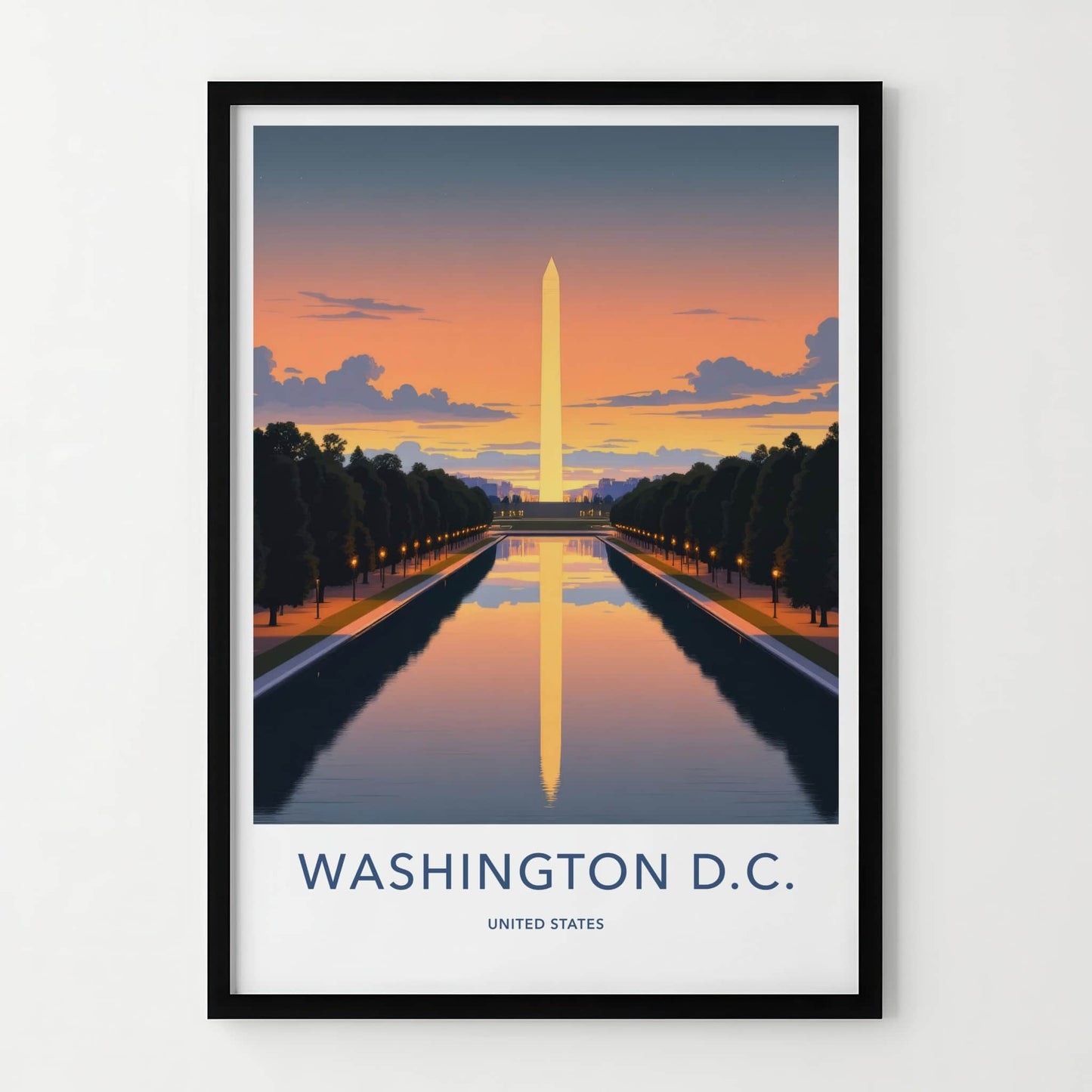 Washington DC Poster - District of Columbia Wall Art - Obelisk Pool Sunset Gift