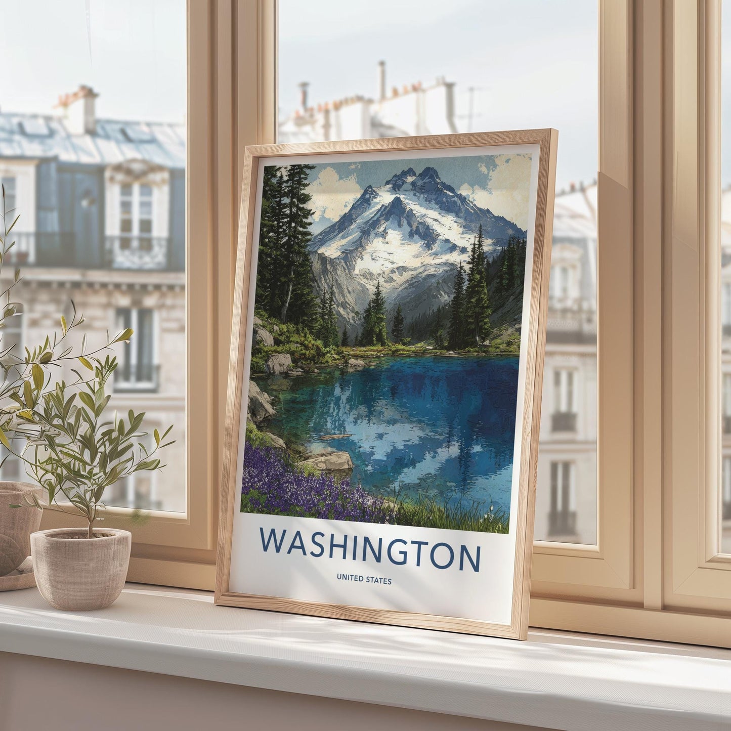 Washington Poster - Washington Travel Art - Alpine Lake Wildflowers Home Decor