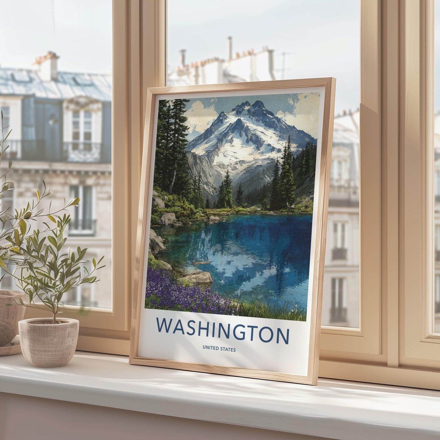 Washington Poster - Washington Travel Art - Alpine Lake Wildflowers Home Decor