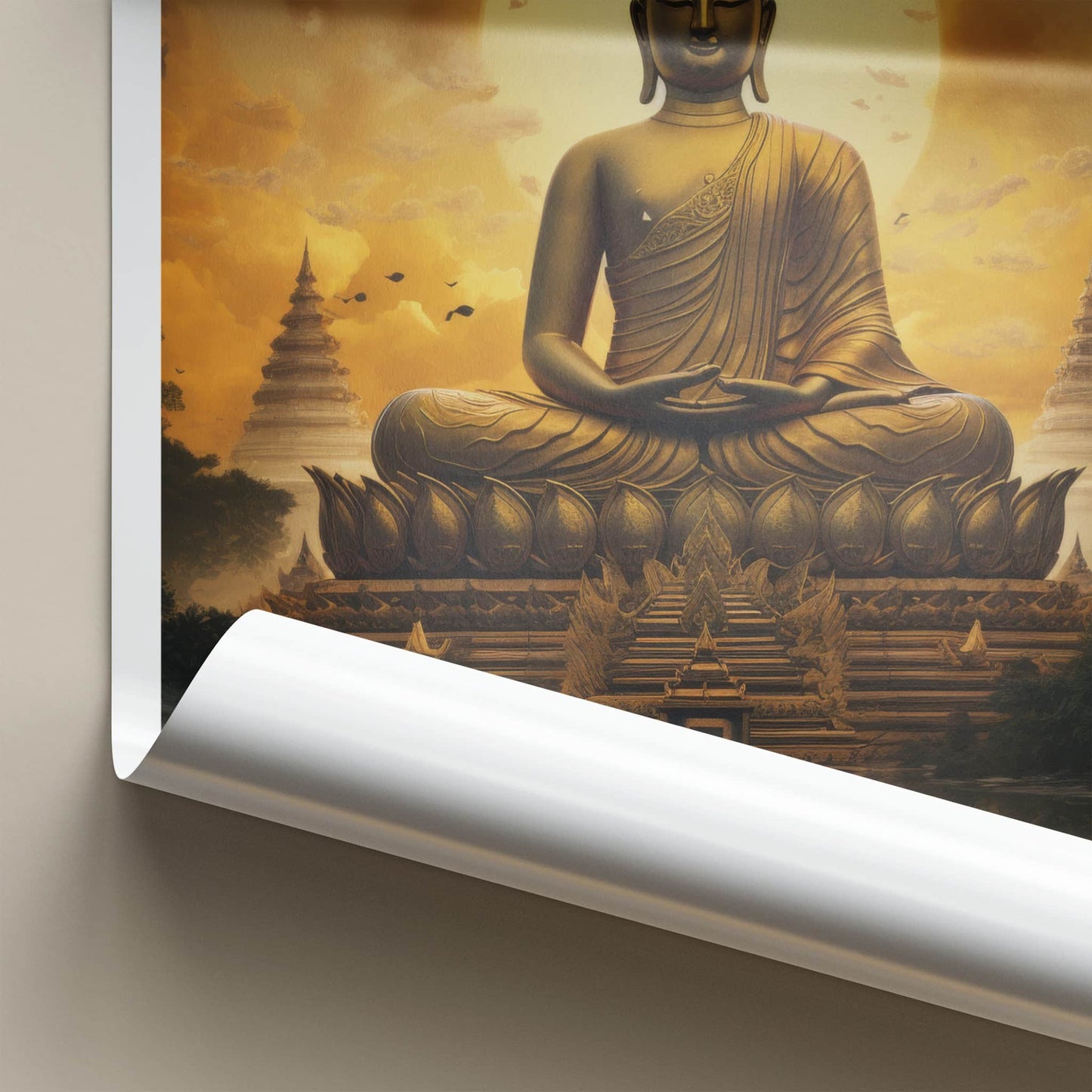 Wat Muang Poster - Thailand Travel Art - Golden Buddha Temple Home Decor