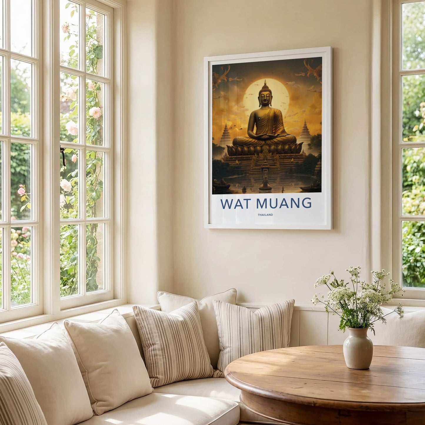 Wat Muang Poster - Thailand Travel Art - Golden Buddha Temple Home Decor