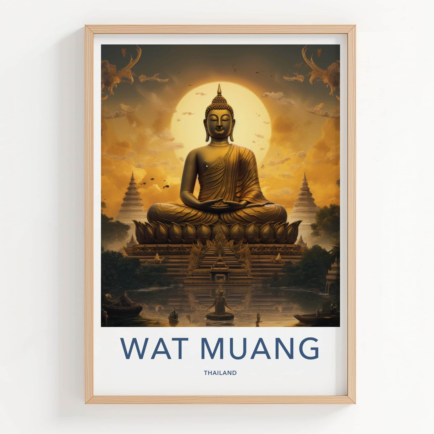 Wat Muang Poster - Thailand Travel Art - Golden Buddha Temple Home Decor