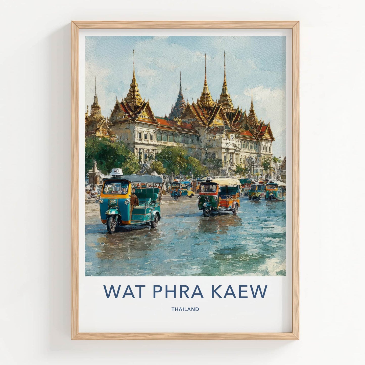 Wat Phra Kaew Poster - Thailand Travel Art - Golden Palace TukTuks Home Decor
