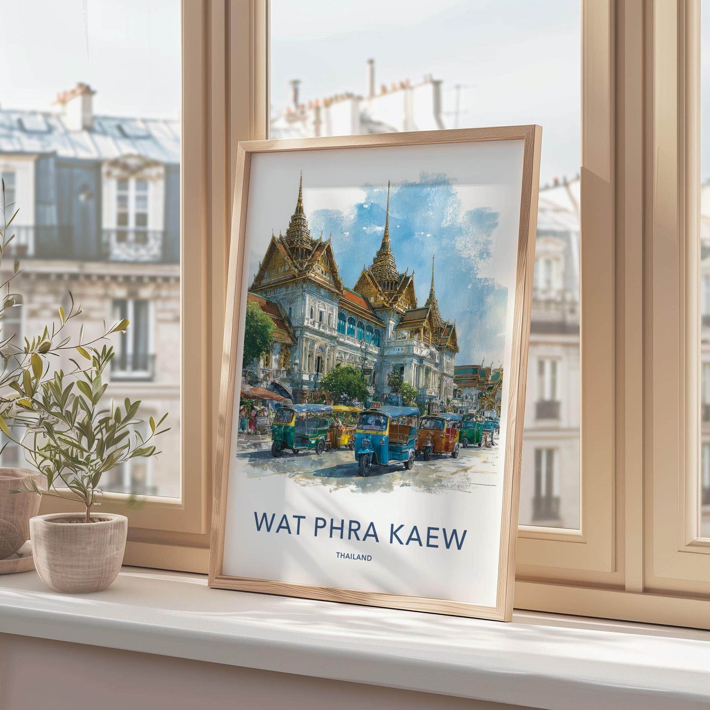Wat Phra Kaew Poster - Thailand Travel Art - Golden Spire Tuk-Tuks Home Decor