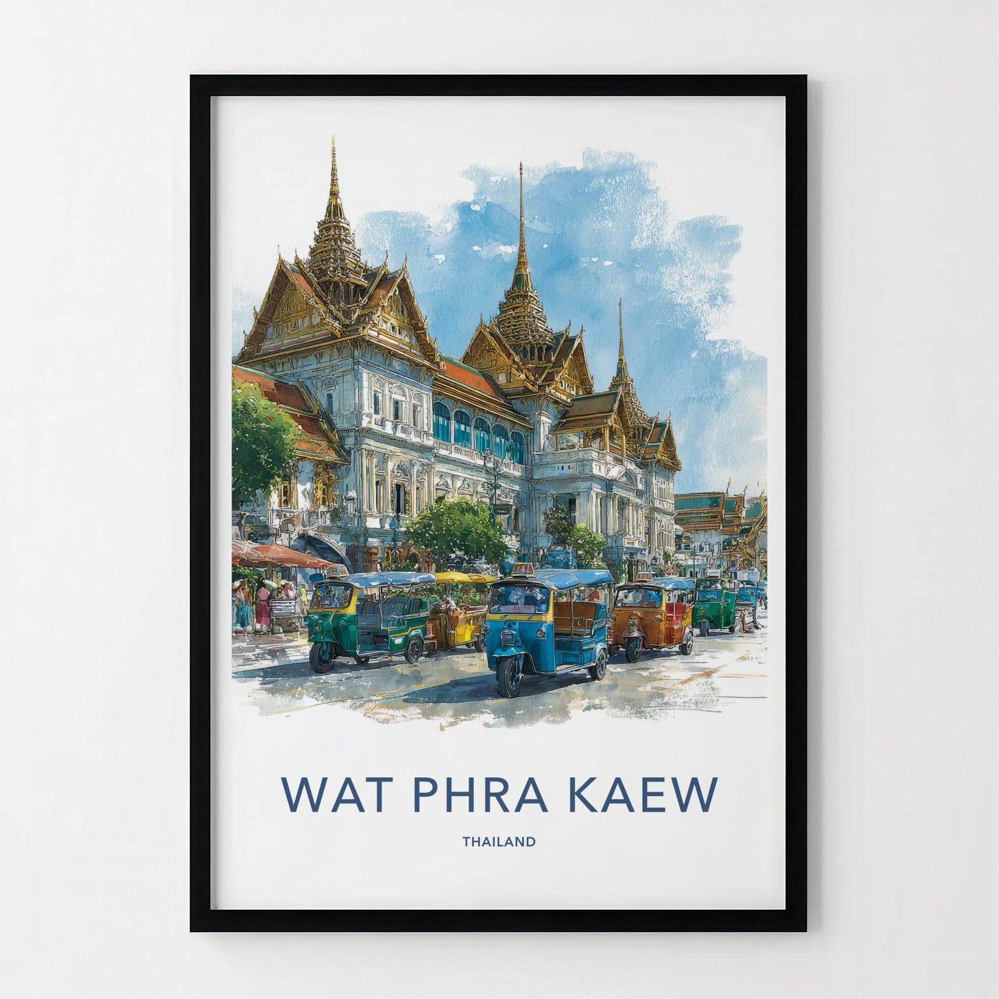Wat Phra Kaew Poster - Thailand Travel Art - Golden Spire Tuk-Tuks Home Decor