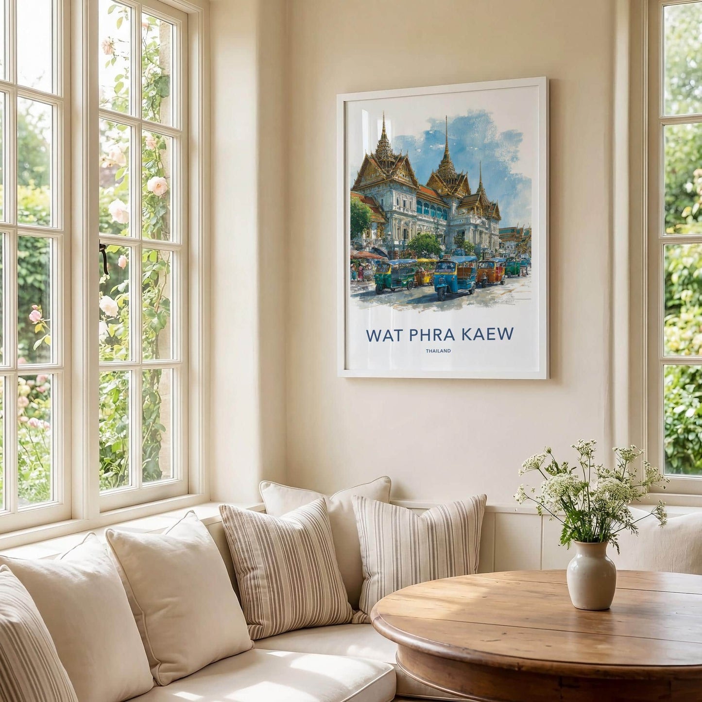 Wat Phra Kaew Poster - Thailand Travel Art - Golden Spire Tuk-Tuks Home Decor