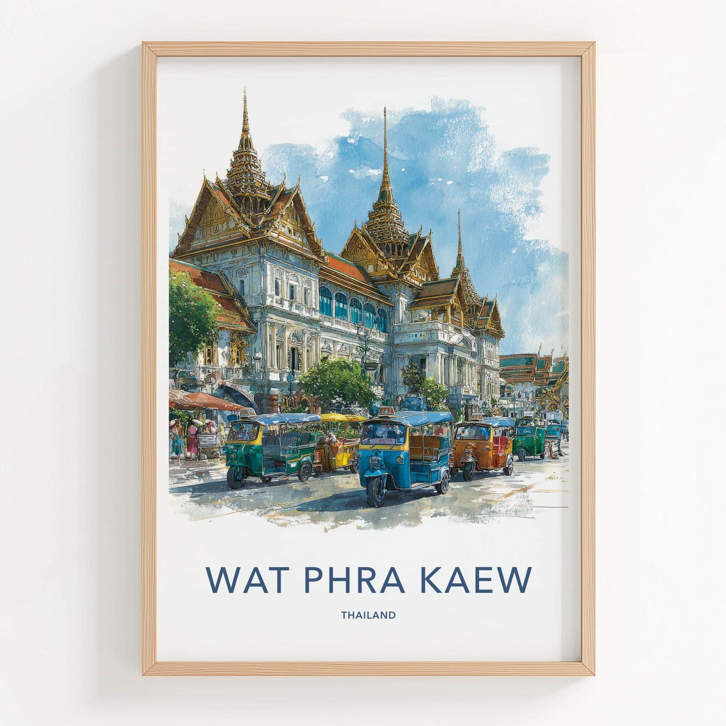Wat Phra Kaew Poster - Thailand Travel Art - Golden Spire Tuk-Tuks Home Decor
