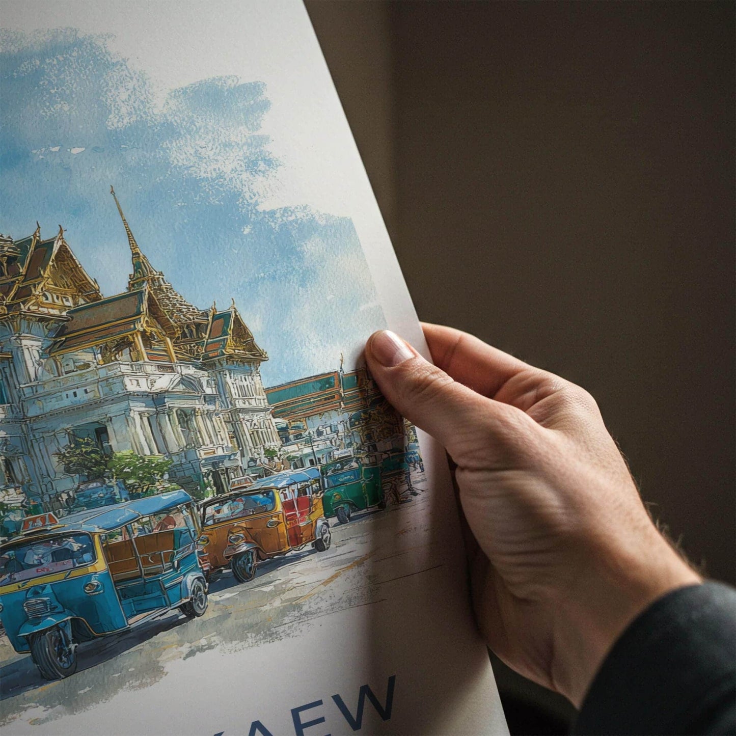 Wat Phra Kaew Poster - Thailand Travel Art - Golden Spire Tuk-Tuks Home Decor