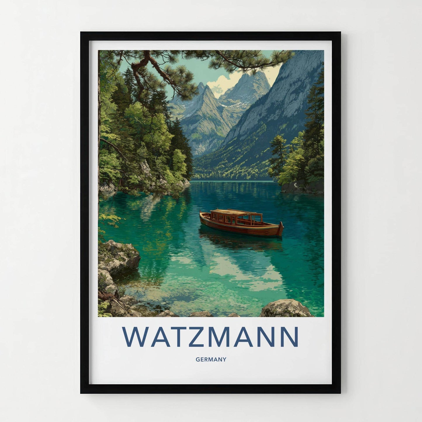 Watzmann Poster - Germany Travel Art - Alpine Lake Boat Home Decor