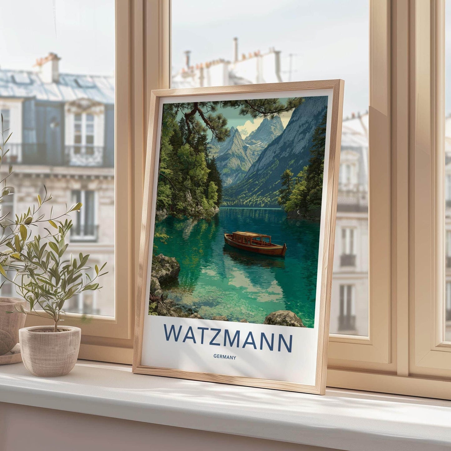 Watzmann Poster - Germany Travel Art - Alpine Lake Boat Home Decor