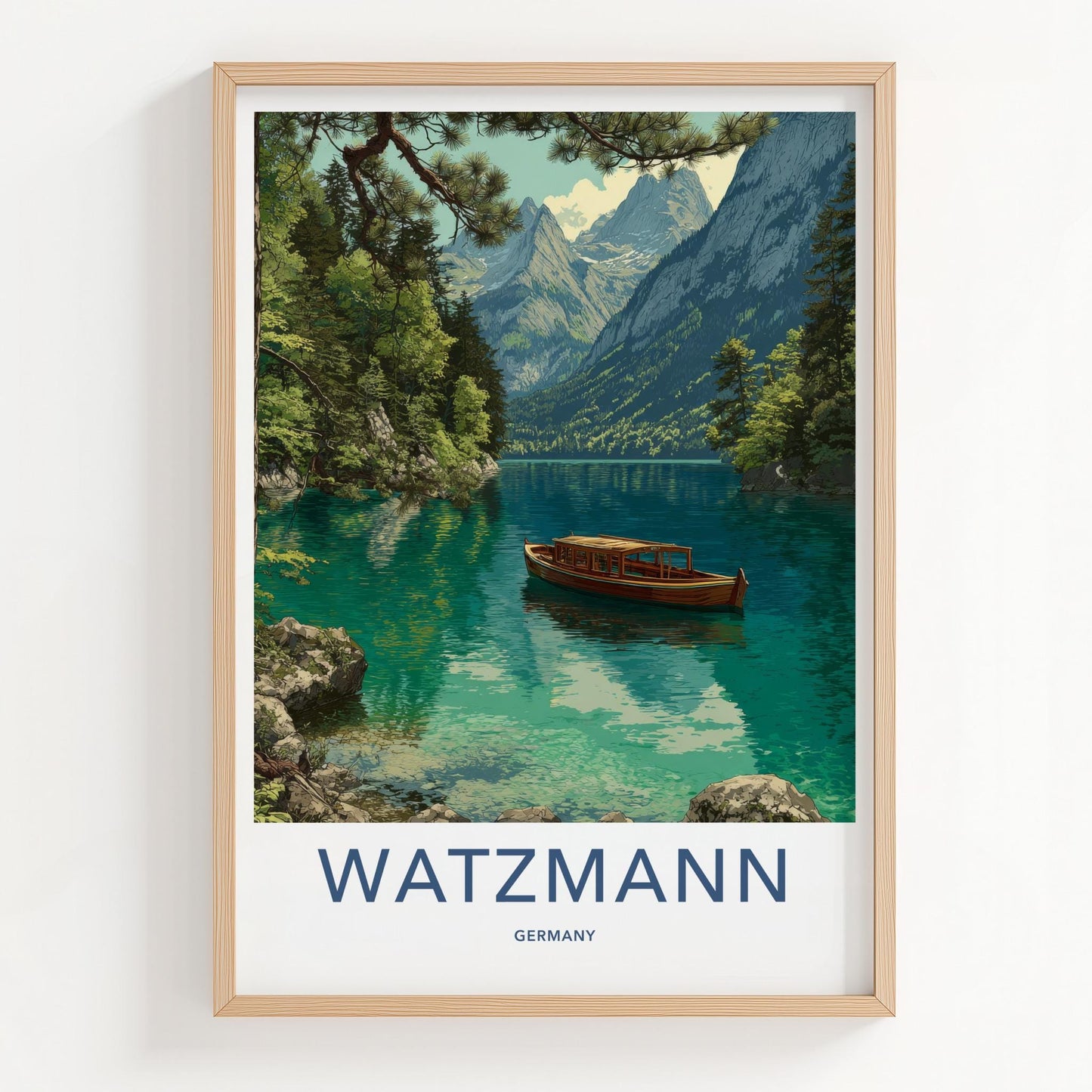 Watzmann Poster - Germany Travel Art - Alpine Lake Boat Home Decor