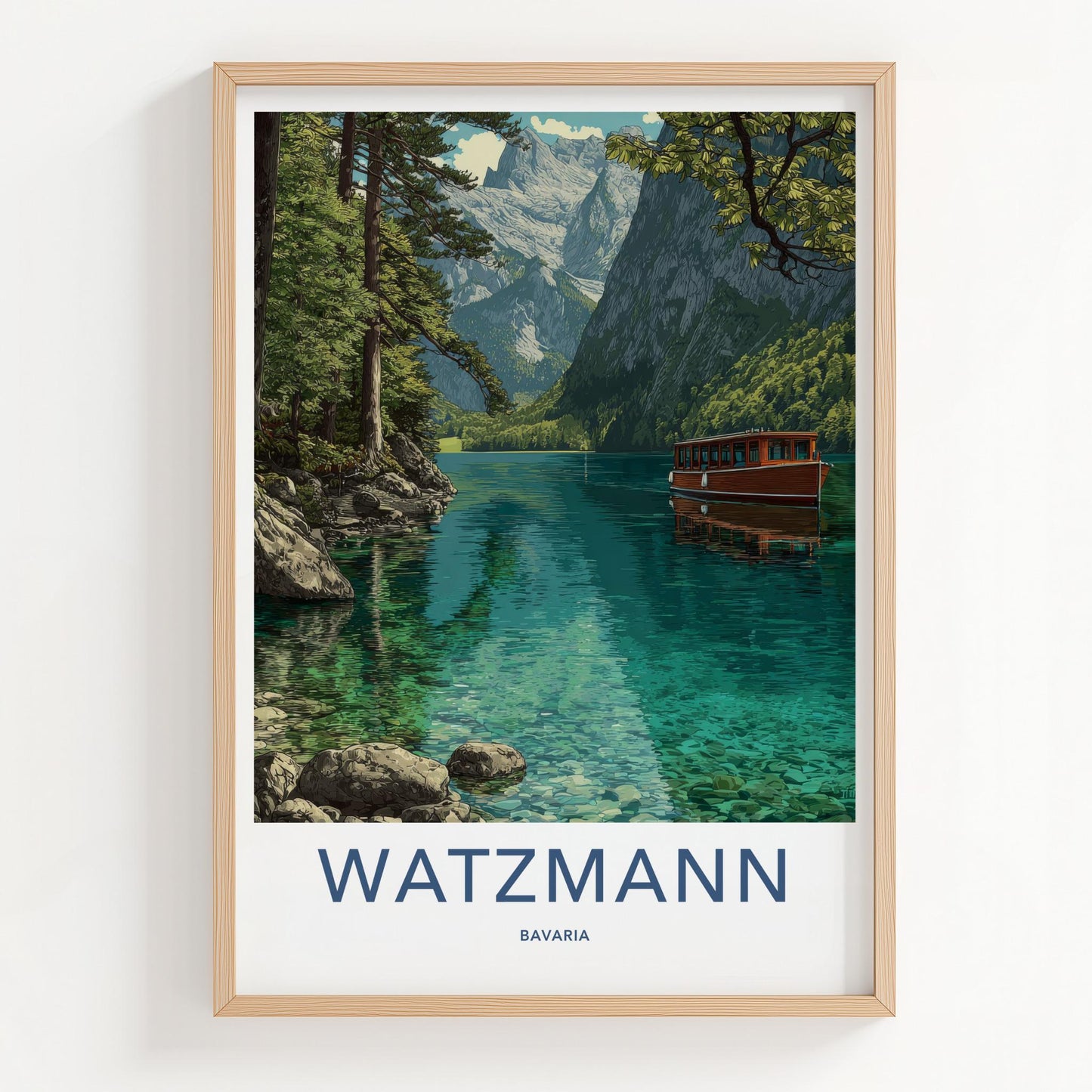 Watzmann Poster - Germany Travel Art - Emerald Lake Boat Wall Decor