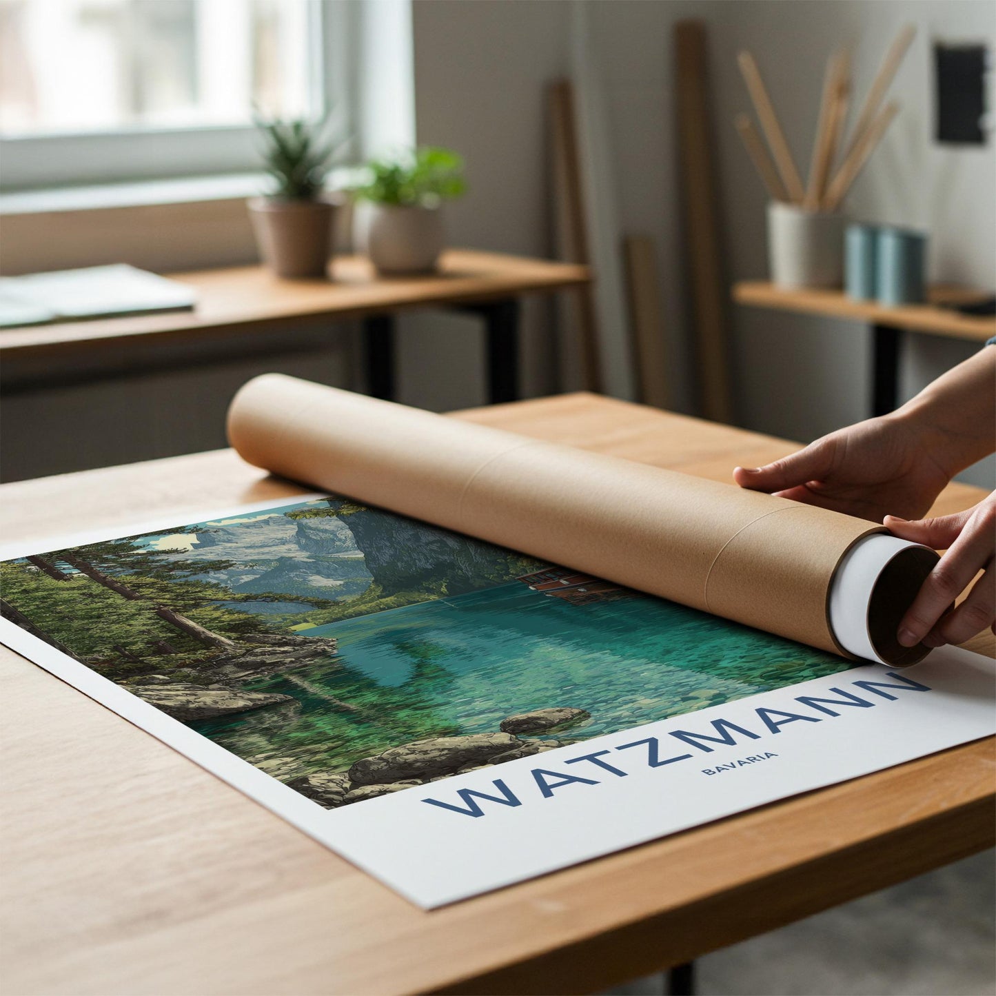Watzmann Poster - Germany Travel Art - Emerald Lake Boat Wall Decor