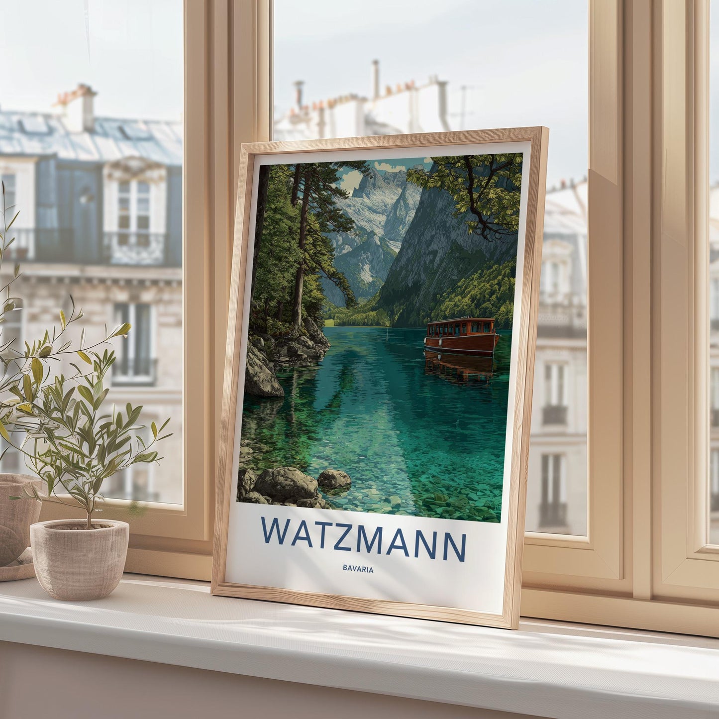 Watzmann Poster - Germany Travel Art - Emerald Lake Boat Wall Decor