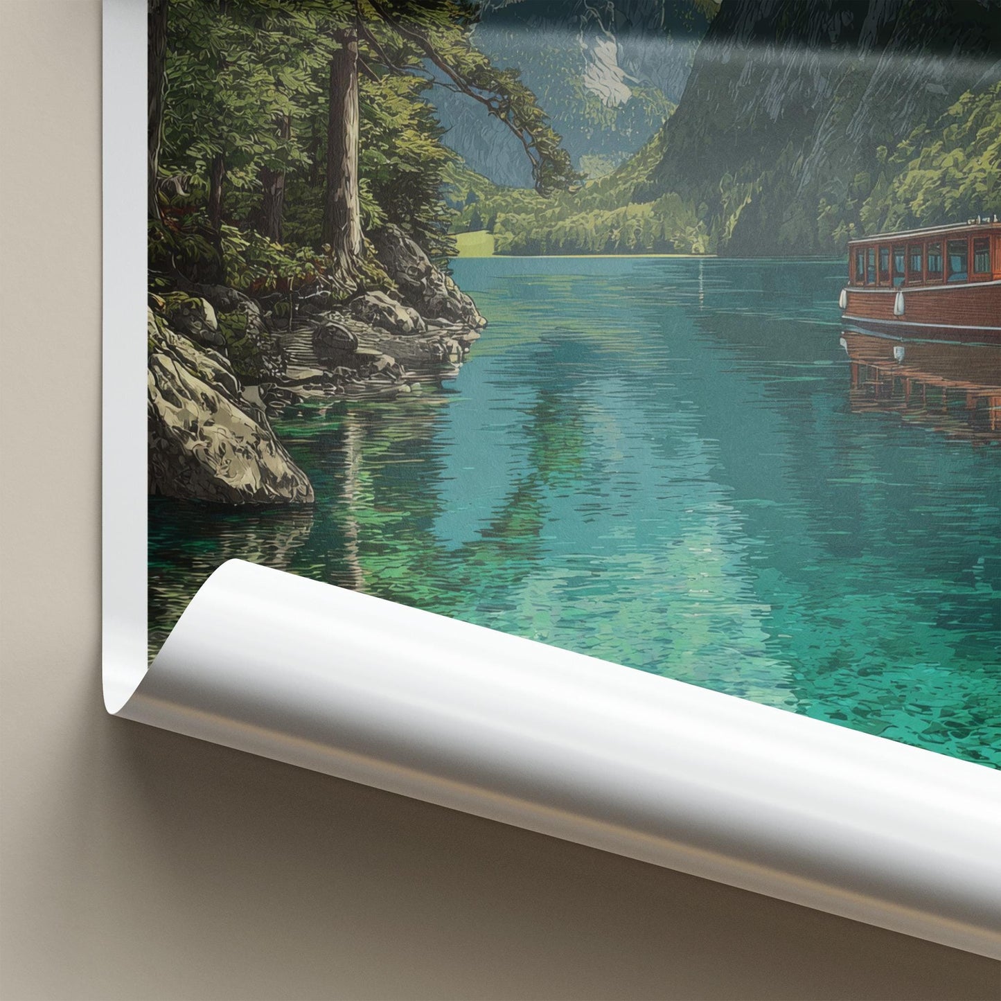Watzmann Poster - Germany Travel Art - Emerald Lake Boat Wall Decor