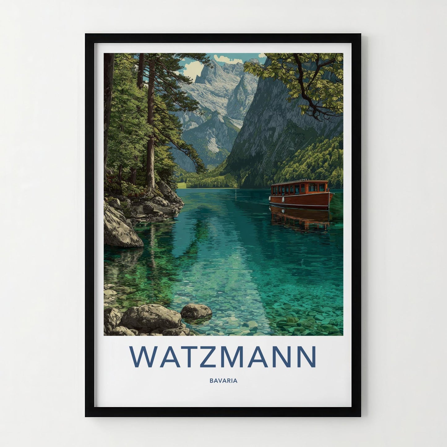 Watzmann Poster - Germany Travel Art - Emerald Lake Boat Wall Decor