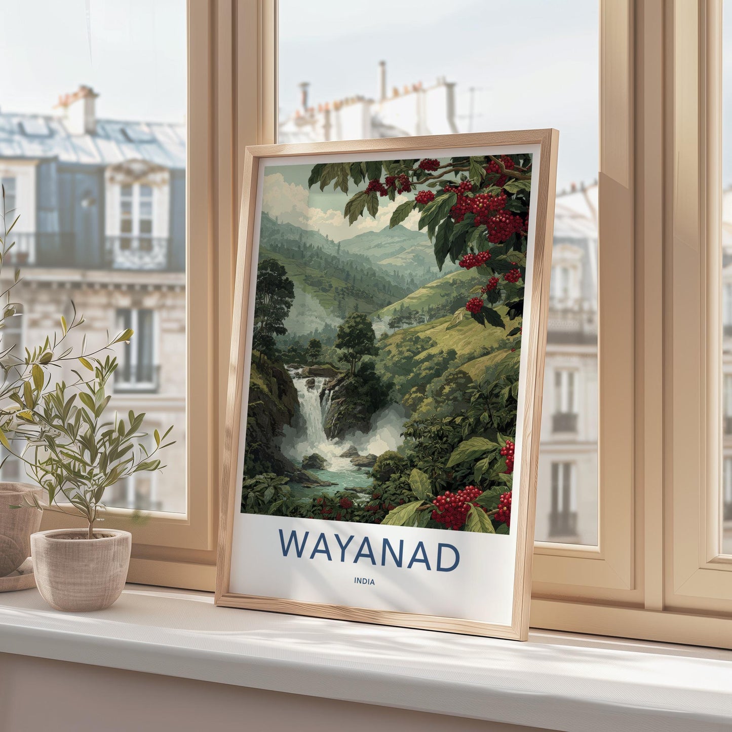 Wayanad Poster - India Art Print - Kerala Coffee Berry Waterfall Home Decor