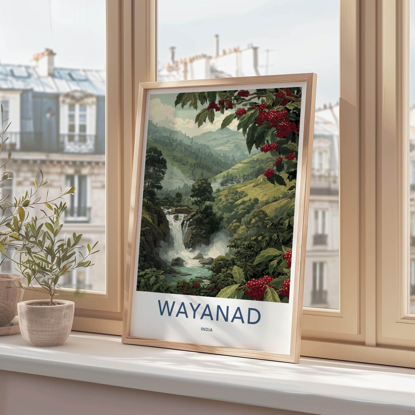 Wayanad Poster - India Art Print - Kerala Coffee Berry Waterfall Home Decor
