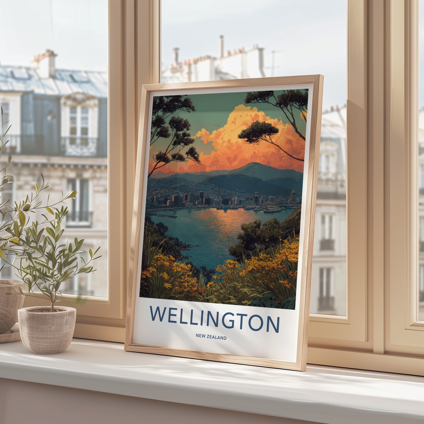Wellington Poster New Zealand Harbor Cityscape Sunset Wall Art