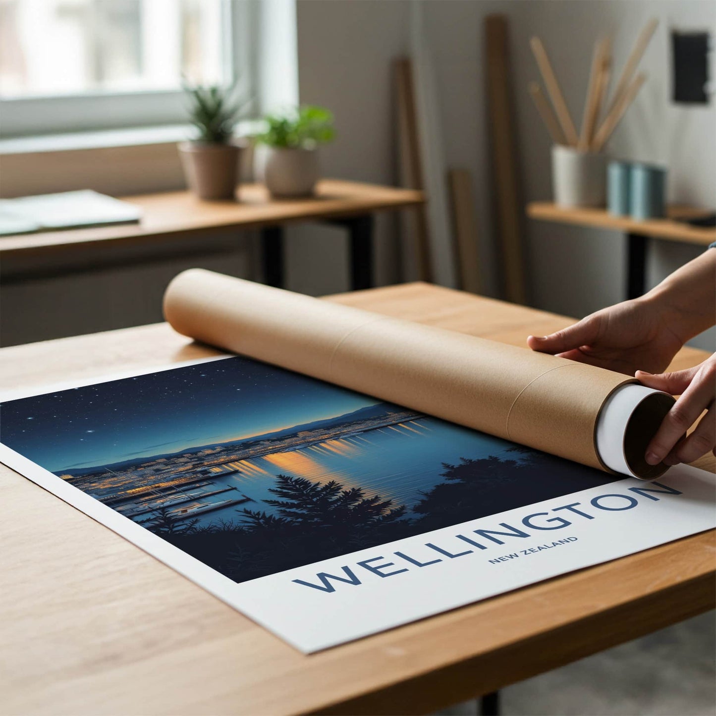 Wellington Poster - New Zealand Travel Art - Night Harbor City Home Decor