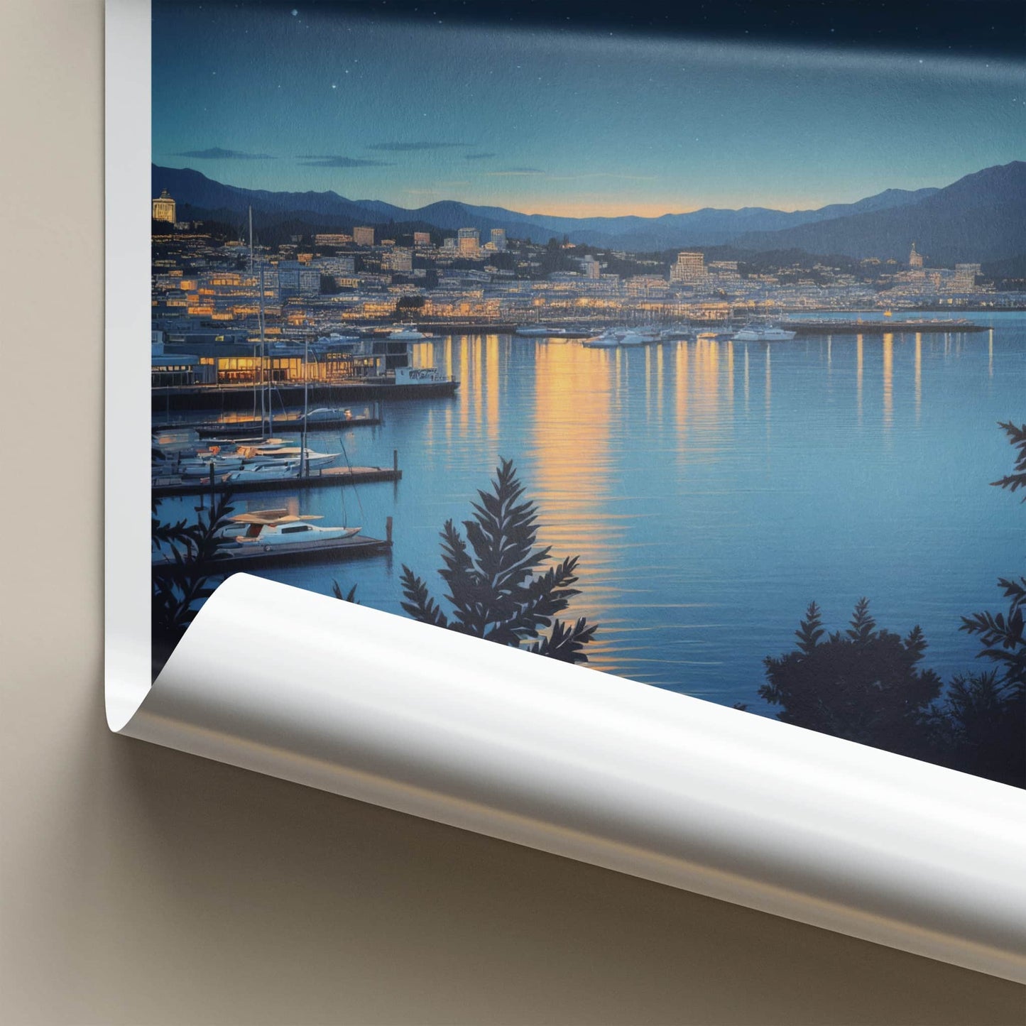Wellington Poster - New Zealand Travel Art - Night Harbor City Home Decor