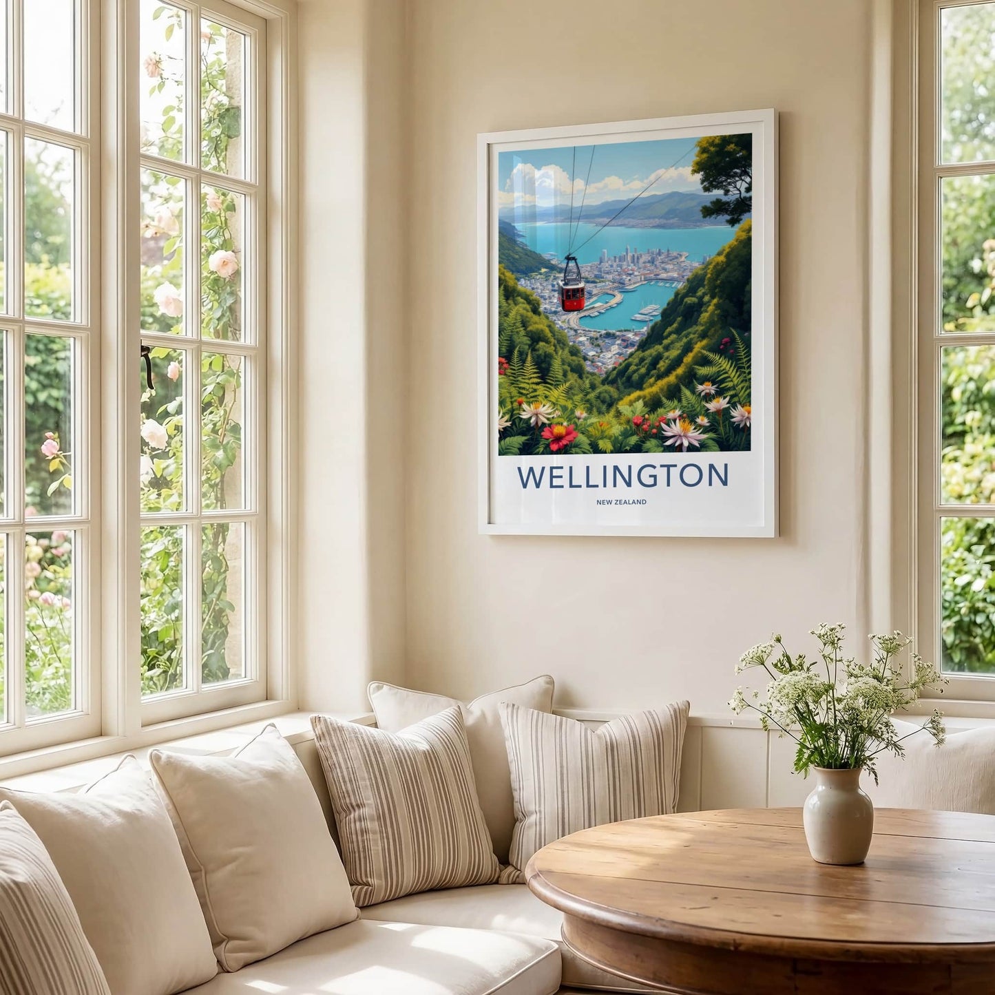 Wellington Poster - New Zealand Travel Art - Red Cable Car Cityscape Home Decor