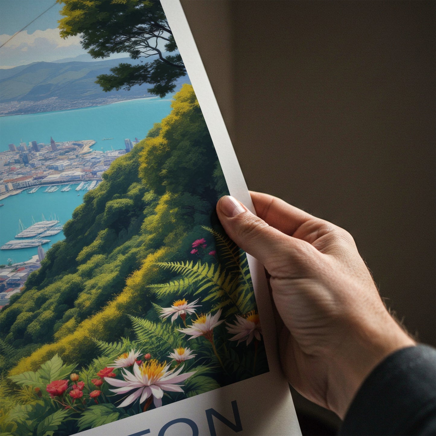 Wellington Poster - New Zealand Travel Art - Red Cable Car Cityscape Home Decor