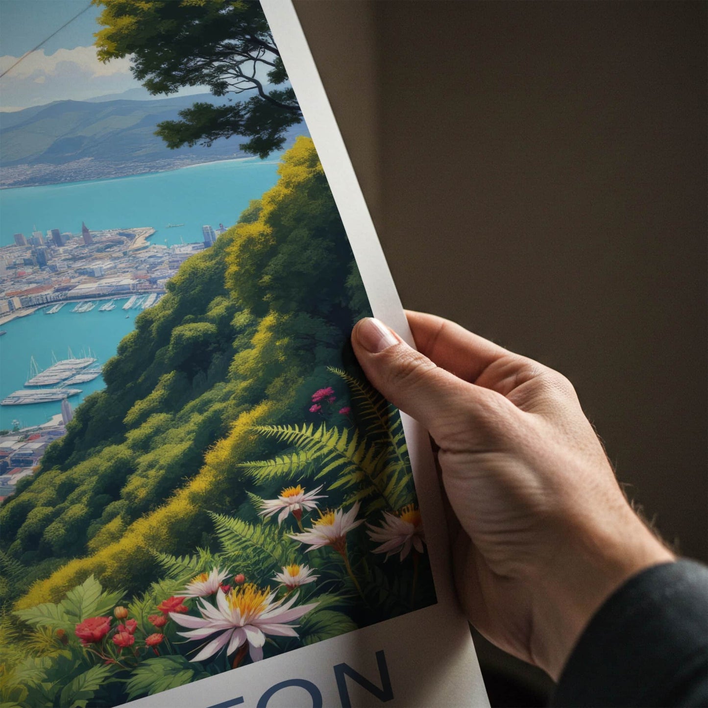 Wellington Poster - New Zealand Travel Art - Red Cable Car Cityscape Home Decor